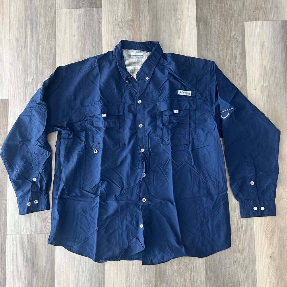 Columbia PFG Bahama II Long Sleeve Shirt Size XL Navy Blue Fishing